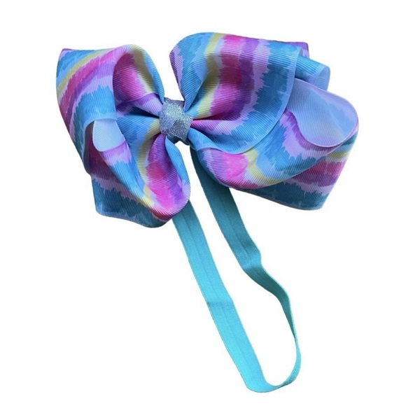 Girls Hair Bow Headband Blue Sparkle Multicolor Watercolor Tie Dye One Size - Picture 1 of 2